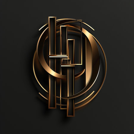 Elegant golden monogram on black background. 3d renderingの素材