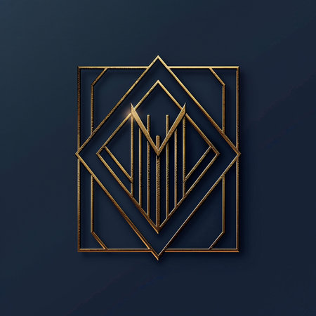 Luxury golden geometric frame on dark blue background. Vector illustrationの素材