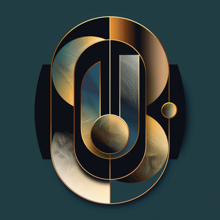 Elegant letter O in gold and black with abstract pattern.の素材