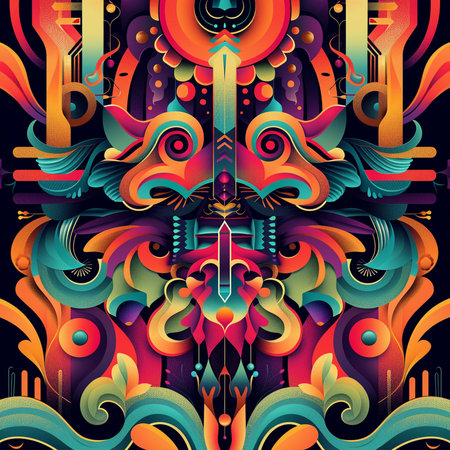 Abstract colorful geometric background. Psychedelic ornamental pattern. Vector illustration.の素材