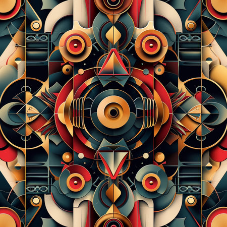 Seamless background pattern. Abstract geometric pattern with symmetric shapes.の素材