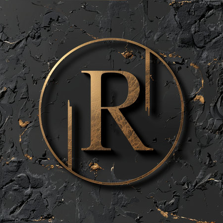 RR - Golden metal letter on a textured background.の素材