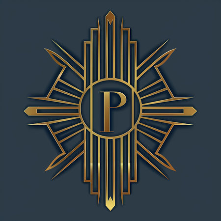 Luxury monogram design template with letter P in art deco styleの素材