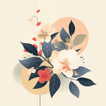 Camellia flower vector illustration. Floral spring background.の素材
