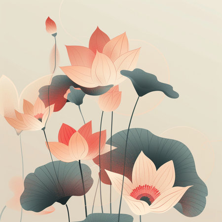 Beautiful lotus flowers on grunge background, vector illustration.の素材