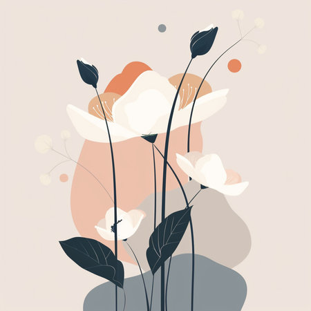 Abstract floral background with hand drawn flowers and leaves. Vector illustration.の素材
