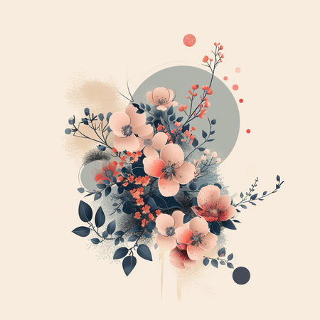 Grunge floral background. Vector illustration with hand drawn flowers.の素材