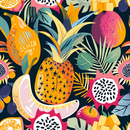 Seamless pattern with exotic fruits. Vector illustration in flat style.の素材