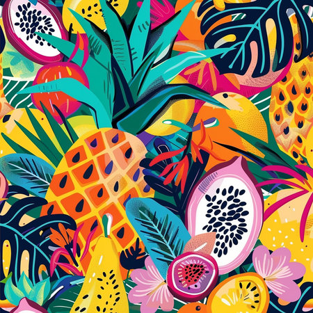 Seamless pattern with tropical fruits. Exotic background. Vector illustrationの素材