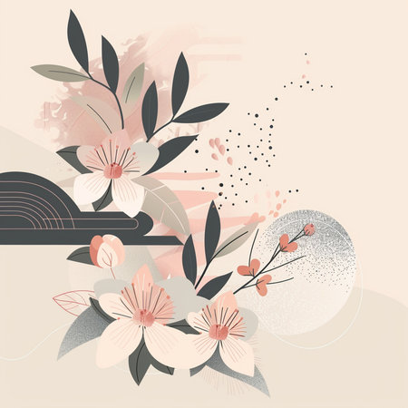 Abstract floral background with hand drawn flowers and plants. Vector illustration.の素材