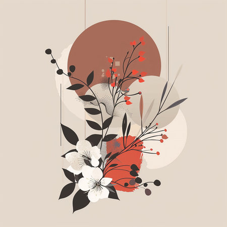 Abstract floral background with hand drawn flowers and leaves. Vector illustration.の素材