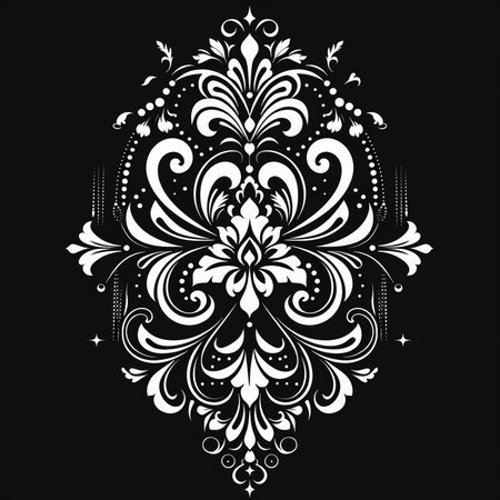 Damask graphic ornament. Floral design element. Black and white patternsの素材