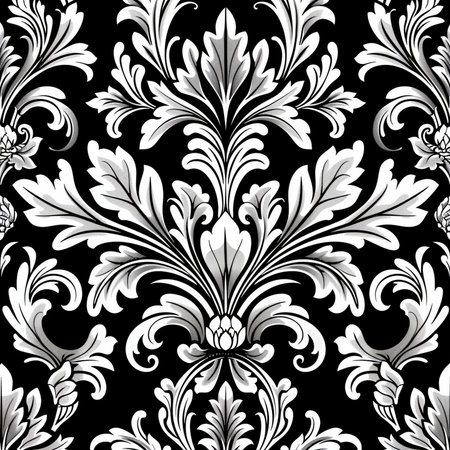 Damask seamless pattern. Vector illustration. Black and white background.の素材