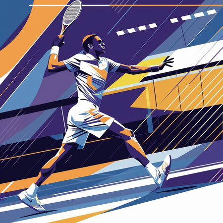 Tennis player in action, vector illustration. Tennis player in action.の素材