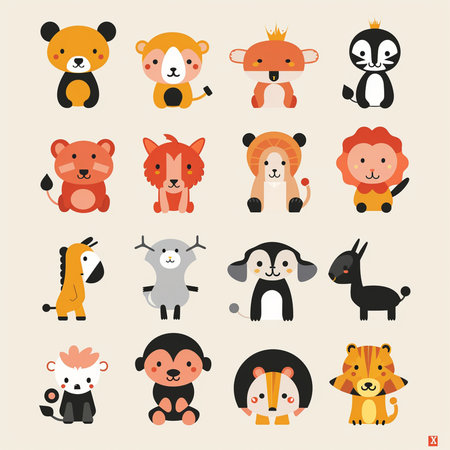 Cute animal icons set. Cartoon illustration of cute animal vector icons for web designの素材