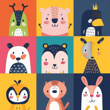 Set of cute animals. Vector illustration in flat style. Cartoon characters.の素材