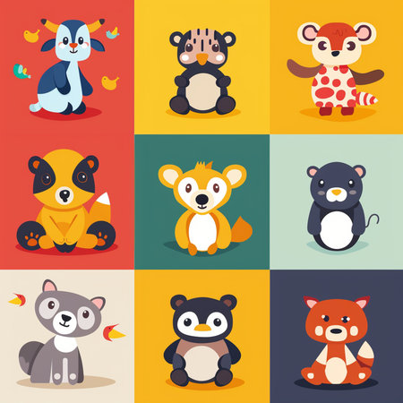 Cute cartoon animals set. Vector illustration of a set of cute cartoon animals.の素材