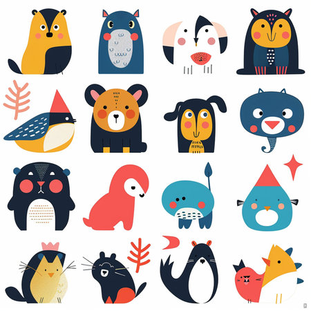 Set of cute animals in cartoon style. Vector illustration for kids.の素材