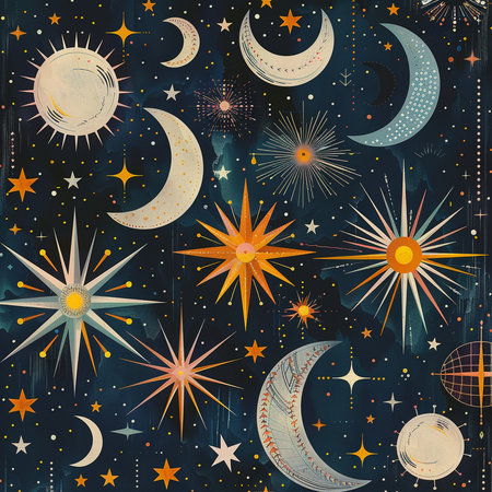 Seamless pattern with moon, stars and constellations.の素材
