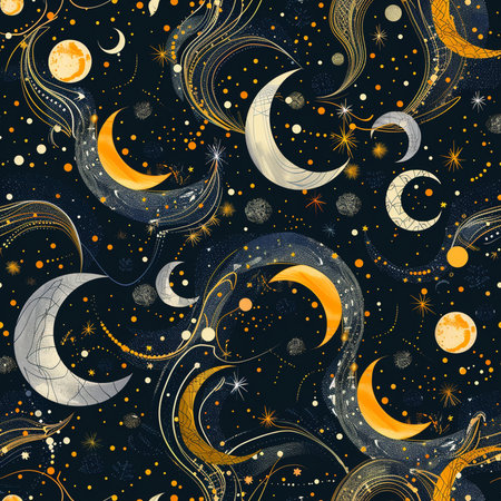 Seamless pattern with crescent moon and stars. Vector illustration.の素材