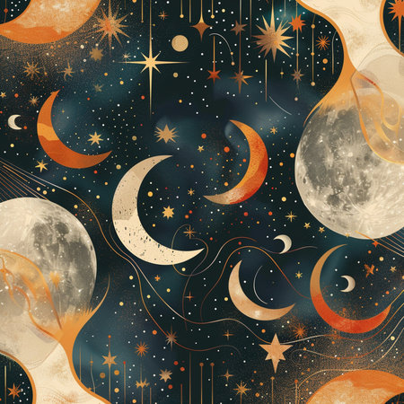 Seamless pattern with the image of the moon and the stars.の素材