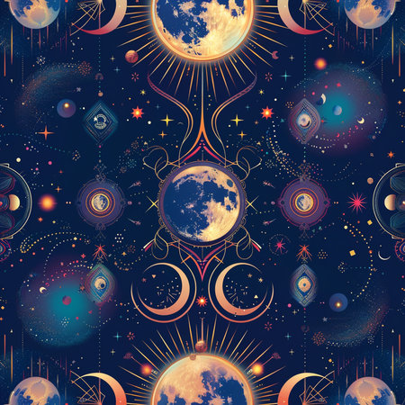 Seamless pattern with planets and stars. Vector illustration for your designの素材