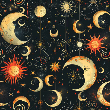 Seamless pattern with moon, stars and constellations. Vector illustration.の素材