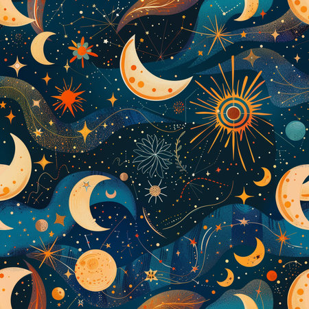 Seamless pattern with moon and stars. Vector illustration for your designの素材