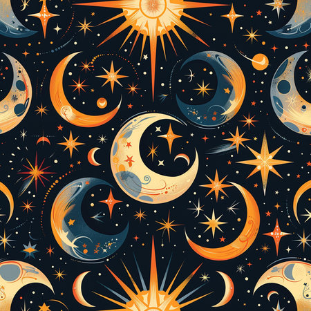 Seamless pattern with crescent moon and stars. Vector illustration.の素材