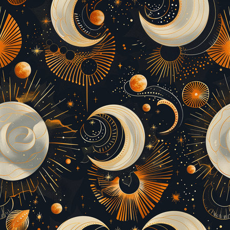 Seamless pattern with moon, stars and sun. Vector illustration.の素材