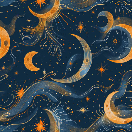 Seamless pattern with moon, stars and constellations.の素材