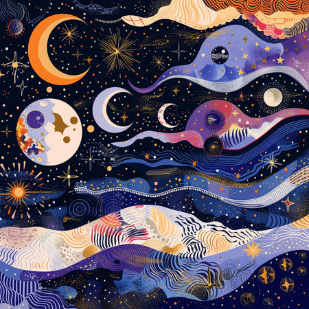 Seamless pattern with planets, stars, moon and animals. Vector illustration.の素材