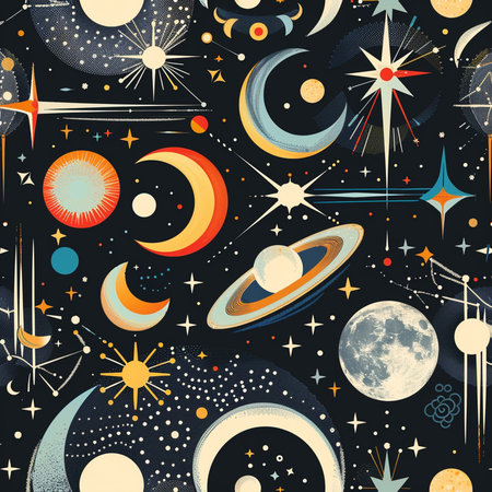 Seamless pattern with planets, stars and constellations.の素材
