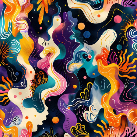 Seamless pattern with abstract hand-drawn waves. Colorful background.の素材