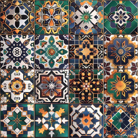 Seamless pattern illustration in traditional style - like Portuguese tiles.の素材
