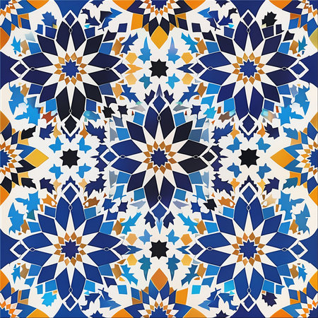 Seamless pattern with decorative elements. Colorful ethnic ornament. Arabesque styleの素材