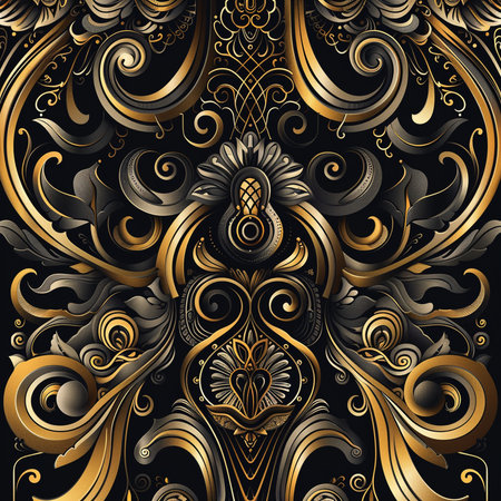 Seamless pattern with gold ornament on black background. Vector illustration.の素材