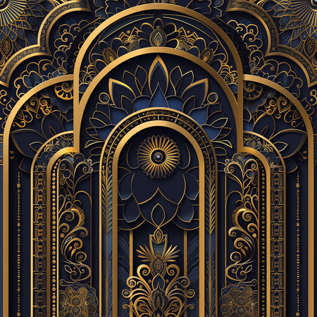 Golden ornate arabesque background. Luxury ornamental pattern. Vector illustrationの素材