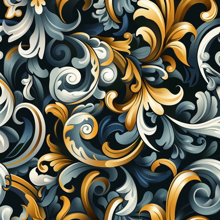 Seamless pattern with gold and blue ornament. Vector illustration.の素材