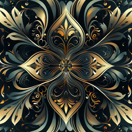 Seamless pattern with golden ornament on black background. Vector illustration.の素材