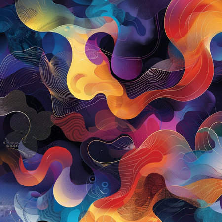 Abstract seamless pattern with multicolored lines and waves. Vector illustration.の素材