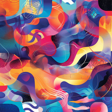 Abstract seamless pattern with multicolored geometric shapes. Vector illustration.の素材