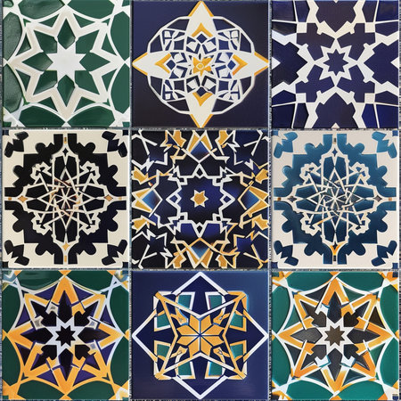 Colorful ceramic tiles patterns from Portugal. Collection of ceramic tiles.の素材