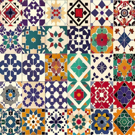 Seamless pattern of colorful Moroccan tiles. Can be used for wallpaper, pattern fills, web page background,surface textures.の素材