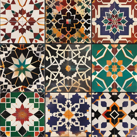 Seamless pattern of moroccan tiles in shades of brownの素材