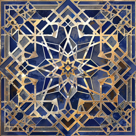 Arabic pattern on blue background. 3d rendering. Computer digital drawing.の素材