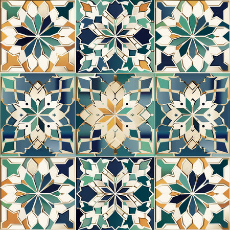 Talavera pattern. Azulejos portugal. Turkish ornament. Moroccan tile mosaic. Spanish porcelain. Ceramic tableware, folk print. Spanish pottery. Ethnic background. Mediterranean seamless wallpaper.の素材