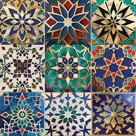 Seamless pattern of colorful ceramic tiles in morocco styleの素材