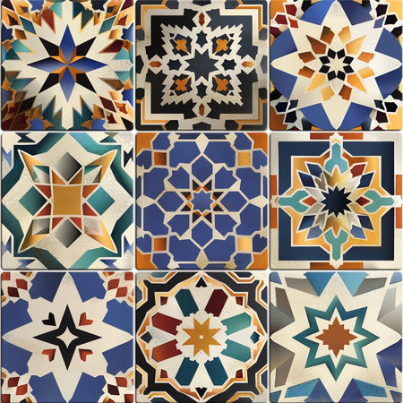 Ceramic tiles pattern. Collection of ceramic tiles in moroccan style.の素材