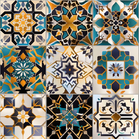 Set of vector seamless patterns. Colorful ethnic ornaments. Azulejos, Portuguese tiles.の素材